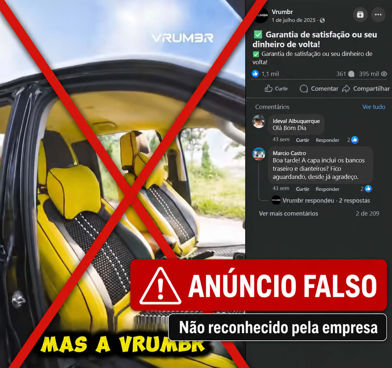 Anúncio falso atribuído à VRUM Brasil — não reconhecido pela empresa